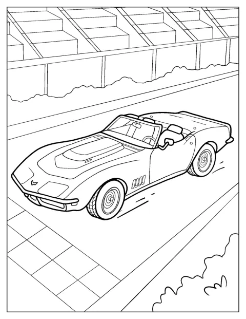 Avoimella katolla varustettu Corvette näkyy sivulta.