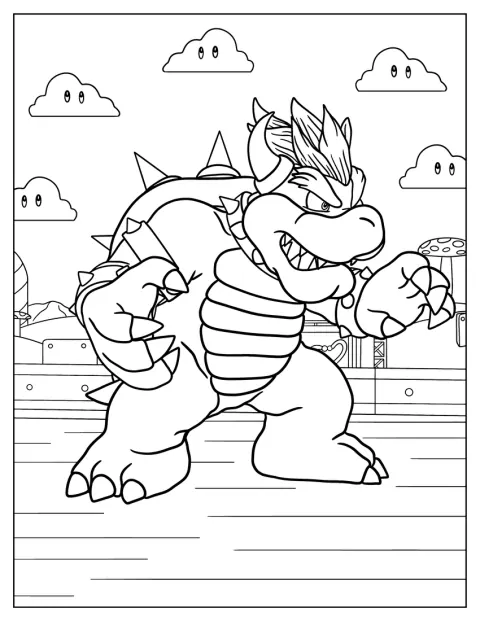 Bowser posa de frente con su característico caparazón espinoso.