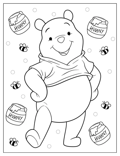 Smiling Winnie The Pooh Bear Coloring Page For Kids