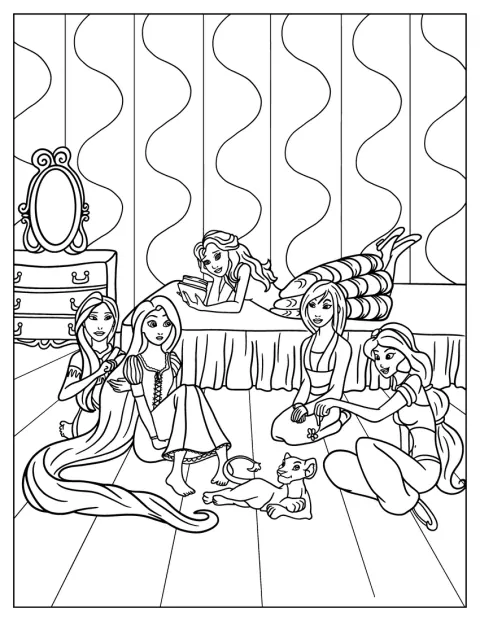 Disneyprinsessorna har pyjamasparty tillsammans.
