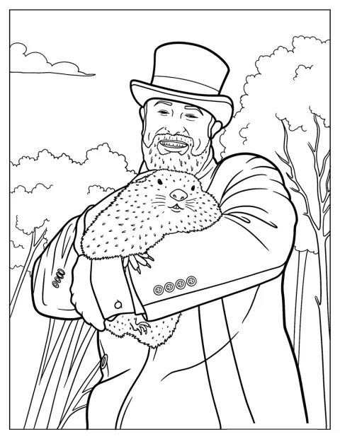 Ein Gentleman hält ein großes Murmeltier behutsam im Arm.