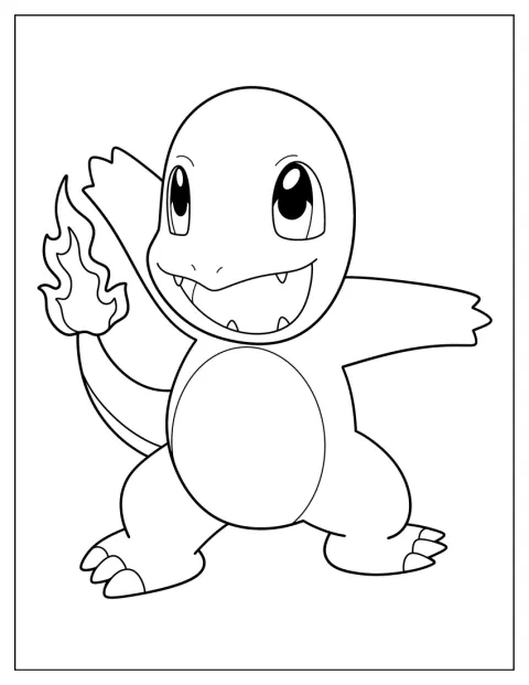Charmander sonríe con los ojos cerrados.
