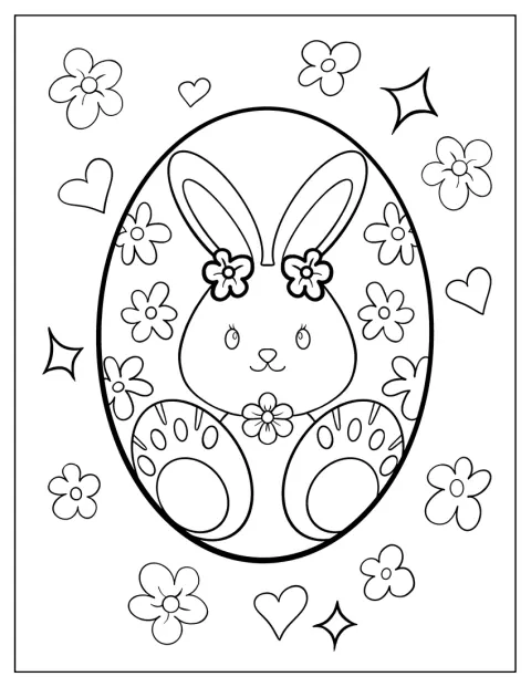 En kanin och blommor bildar mönstret på ett påskägg.