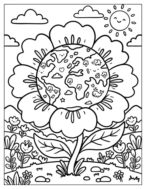 La Terra fiorisce al centro di un enorme fiore.