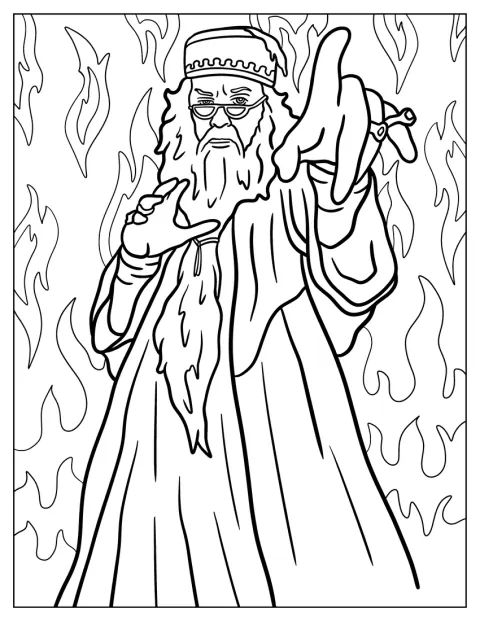 Wizard Coloring Page Of Professor Albus Dumbledore Casting A Magic Spell