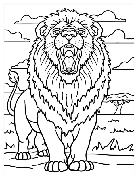 Un león ruge y muestra su enorme melena.