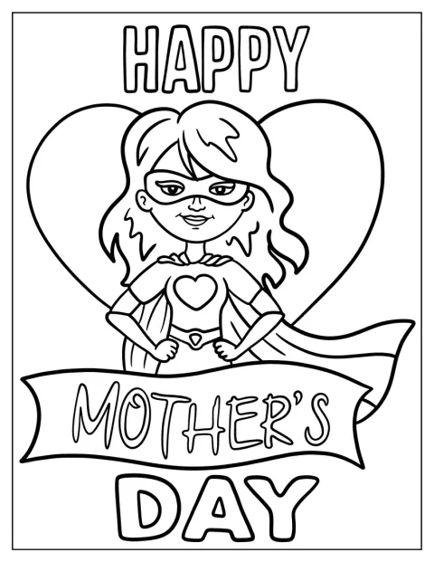 Uma mãe super-heroína surge junto a uma faixa do Dia da Mãe.