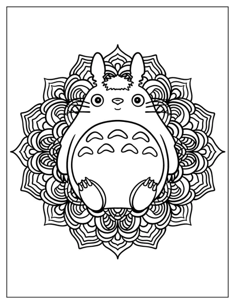 花模様が広がる曼荼羅の中央に、トトロが描かれています。