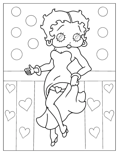 Betty Boop poartă o rochie lungă și elegantă.