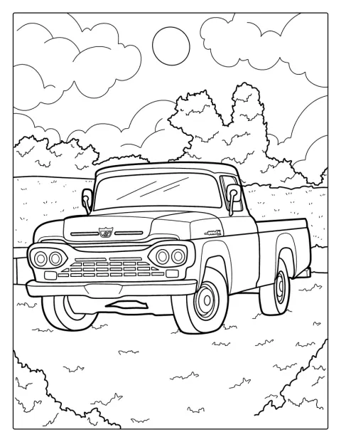 Une camionnette ancienne est représentée de profil.