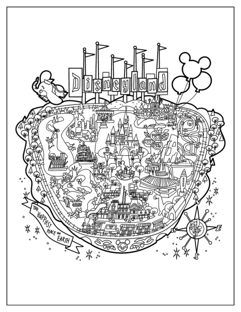 園内のエリアや道が描かれたディズニーランドの地図です。