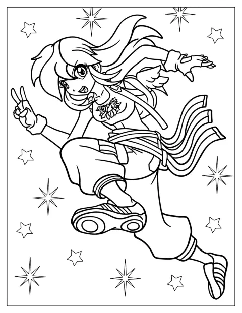 Rainbow Dash fra Equestria Girls løber hurtigt fremad.