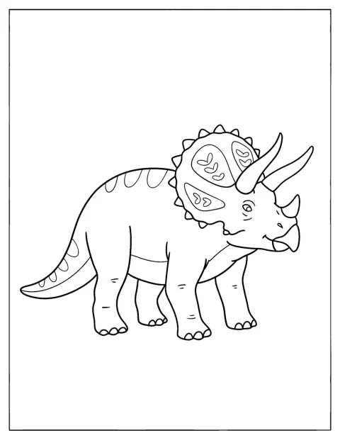 Patterned Triceratops Standing Sideways Coloring Page