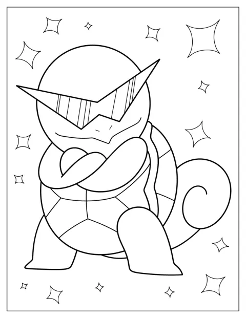 Un miembro del Escuadrón Squirtle cruza los brazos con aire seguro.
