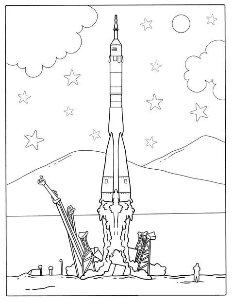 Il razzo Soyuz decolla dalla rampa di lancio.