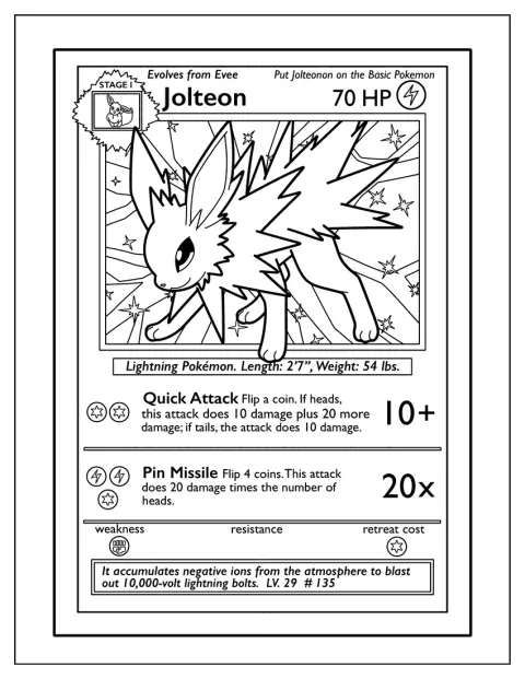 Voltali lance l’attaque Dard-Nuée sur une carte Pokémon.