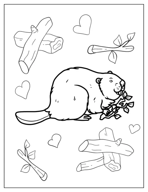Realistyczny bóbr trzyma w łapach gałąź.