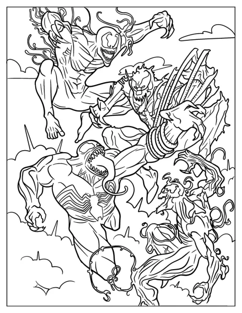 Venom et Carnage se font face, prêts à se battre.