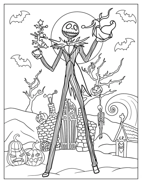Jack Skellington prend une pose inquiétante dans une scène sombre.