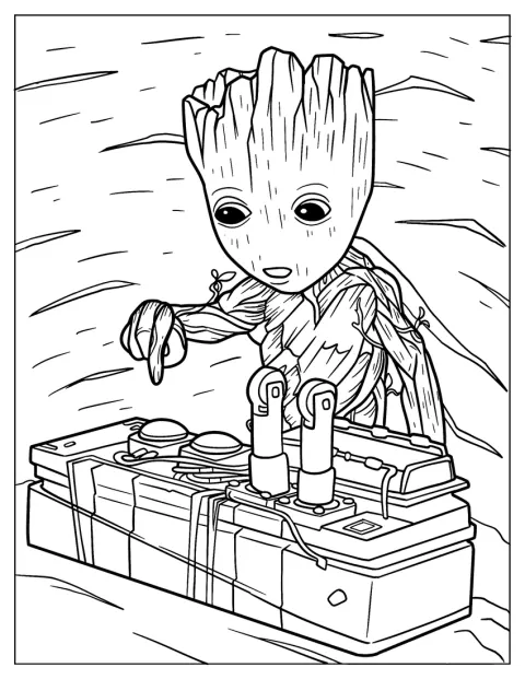Baby Groot Coloring Page About To Press Button