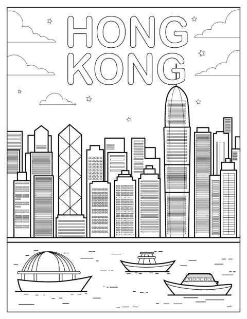 ビクトリア・ハーバーの向こうに、香港を象徴するタワーがそびえています。