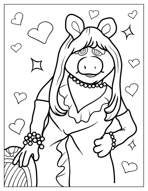 Muppets Coloring Page Of Miss Piggy In Pearls And Dress