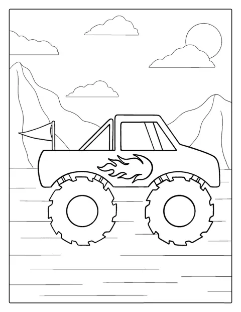 Easy Outline Of a Monster Truck To Color