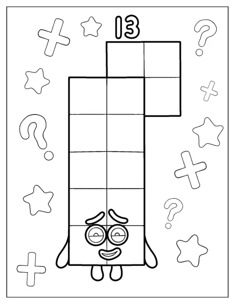 Numberblock 13 ser förvirrad ut.
