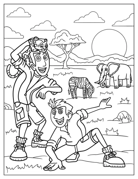 Wild Kratts -tiimin jäsenet leikkivät eläinten kanssa.