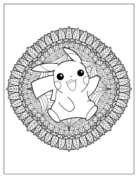 Intricate Mandala With Pikachu Inside Coloring In