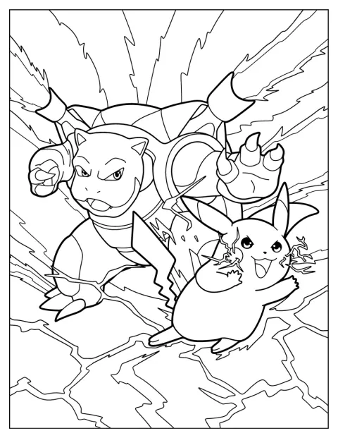 Mega-Turtok kämpft an der Seite von Pikachu.