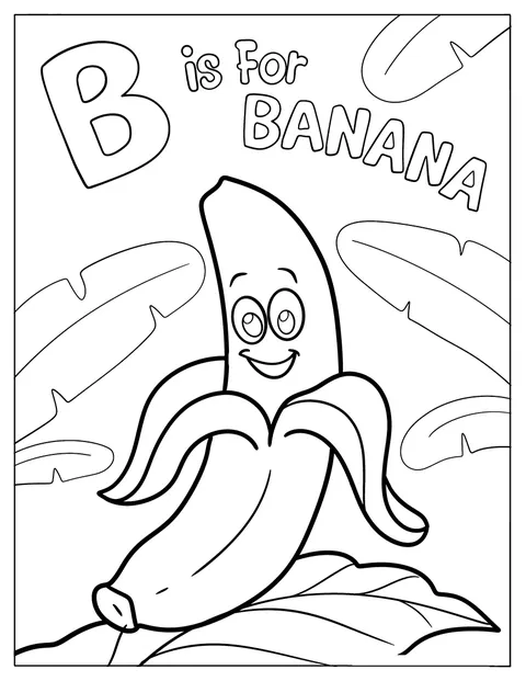 A letra B aparece junto de uma banana de desenho animado.