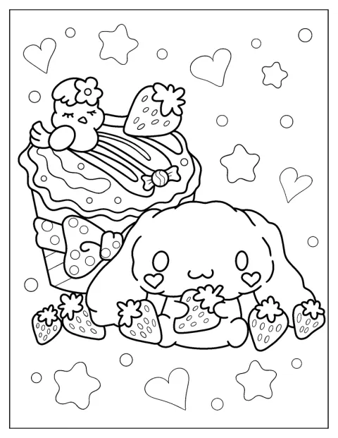 Cinnamoroll halaa suurta mansikkaa.