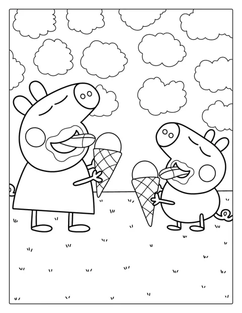 Peppa Gris og George koser seg med iskrem.