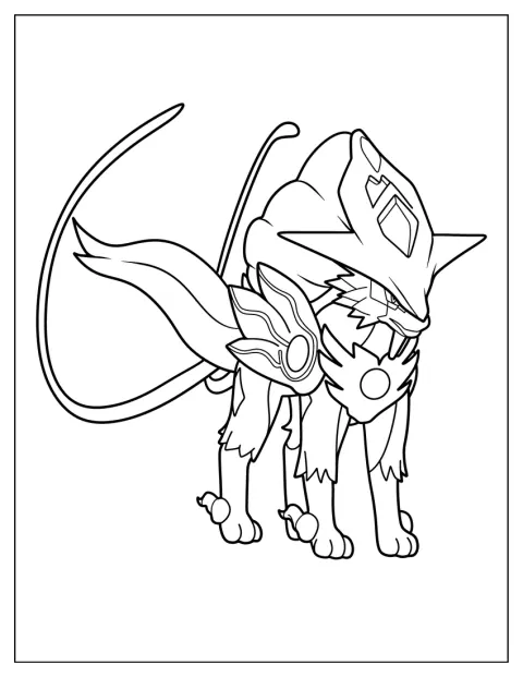 Suicune posa con elegancia en la ilustración.