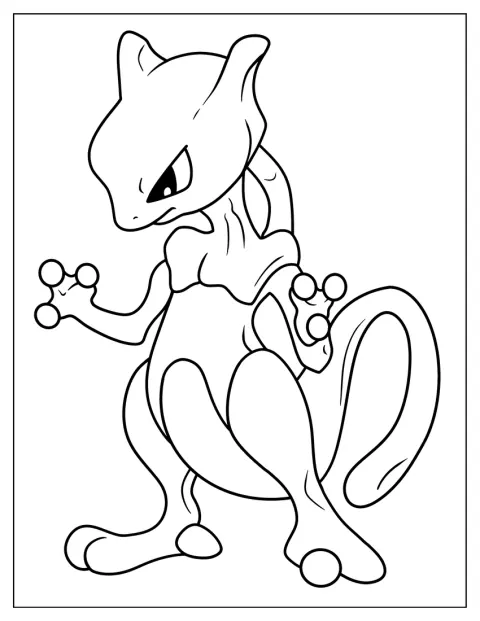 Mewtwo står med armene løftet og halen bøyd bak seg.