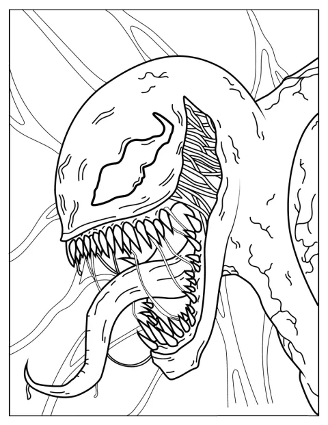 El rostro de Venom ocupa la imagen, con una expresión aterradora.