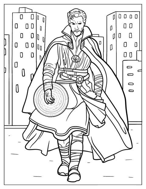 Doktor Strange rzuca zaklęcie, otoczony magiczną energią.