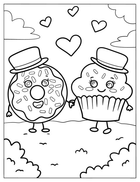 Monsieur Donut se tient près de Madame Cupcake.