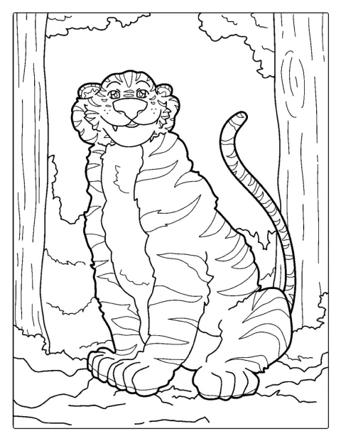 Rajah, der Tiger aus Aladdin, liegt wachsam da.