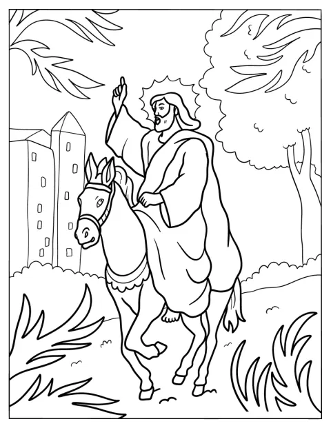 Jesus monta um jumento no Domingo de Ramos.