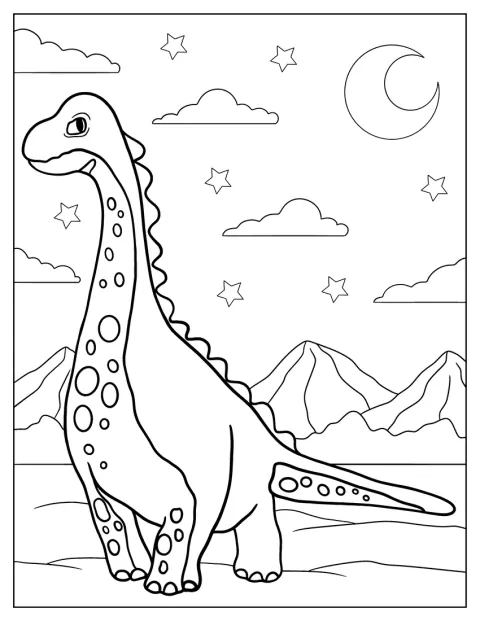 ブラキオサウルスが夜空の下に立っています。