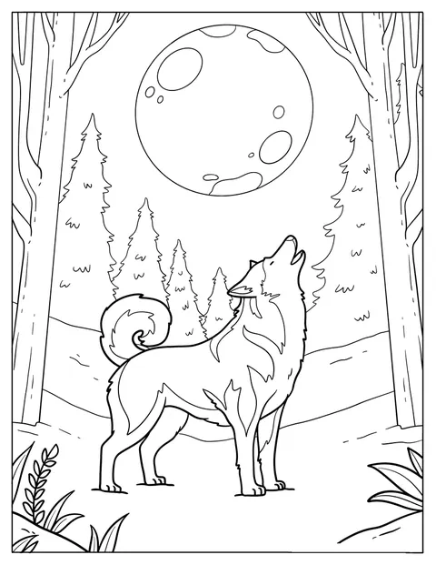 Un husky hurle vers la pleine lune dans le ciel nocturne.