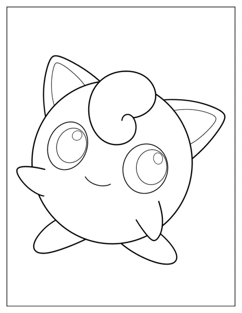 Jigglypuff levanta uma pata para cumprimentar, num desenho simples.