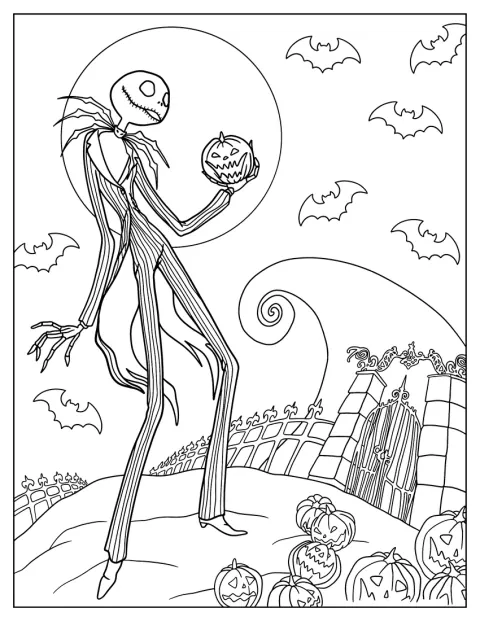 ジャック・スケリントンがハロウィーンのかぼちゃを手にしています。
