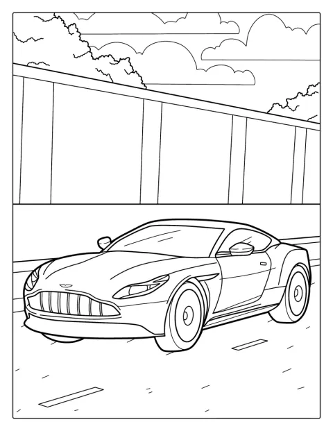 アストンマーティンのスポーツカーが描かれています。