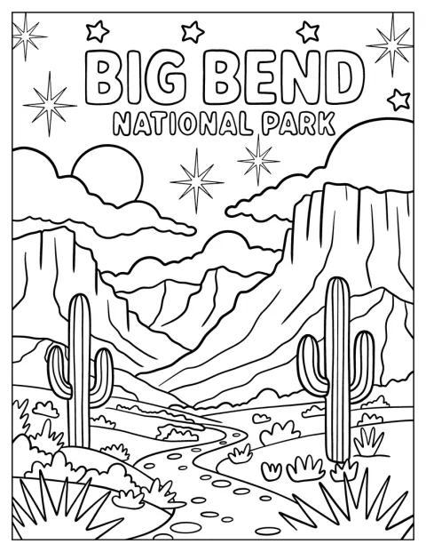 Stezka se vine mezi kaňony a kaktusy v národním parku Big Bend.