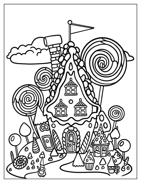 Un drapeau flotte au sommet d’une maison de Candyland.