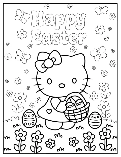 Hello Kitty letar efter och samlar påskägg.