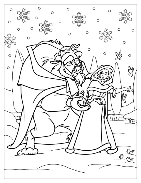 Bella y Bestia celebran la Navidad rodeados de adornos festivos.